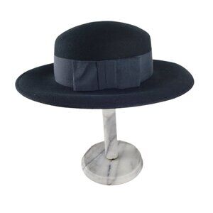 Brooks Brothers Vintage Womens Black Wool Felt Breton Hat Wide Bow Made in USA